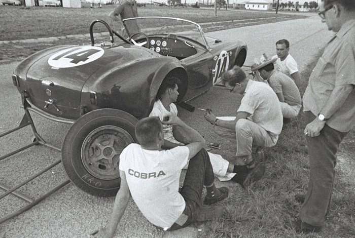 Dave MacDonald and Fireball Roberts co-drive the Shelby Cobra Roadster at the 12 HRS Sebring in 1963